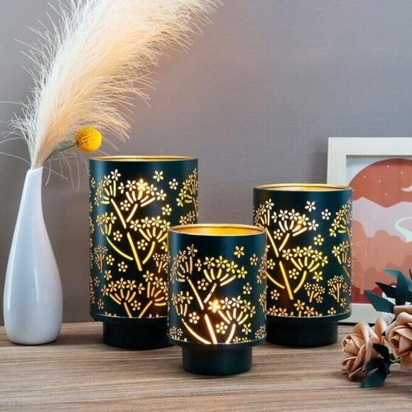 Illuminating Candle Holders 3pc Set Green Modern Farmhouse Candle Display Decor - Picture 5 of 6